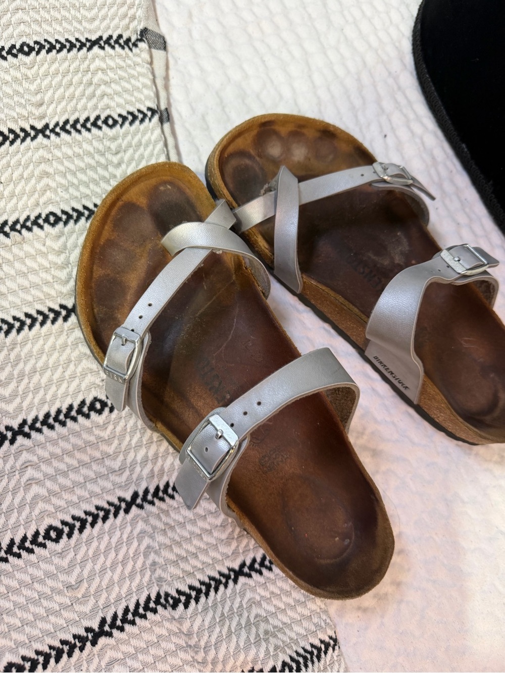 Birkenstock Silver Leather Cross-Strap Sandals